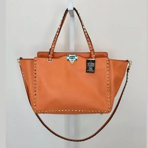VALENTINO ROCKSTUD MEDIUM ORANGE LEATHER TOTE NWTS!